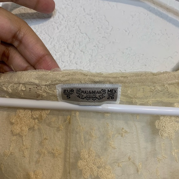Pull & Bear Dress Size S Lace Ivory Beige Sheer Whimsical Knee Length A-line - Picture 6 of 7